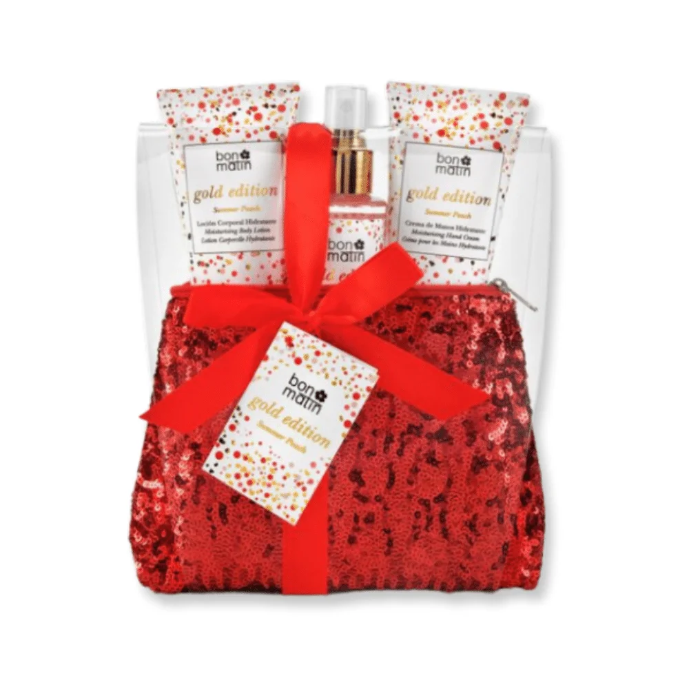 Set de baño Bon Matin bolso lentejuelas: crema corporal, manos y Body Fresh Set de baño Bon Matin bolso lentejuelas: crema corporal, manos y Body Fresh